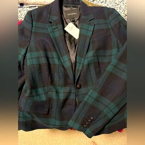 Banana republic, gorgeous, blue and green plaid, blazer and skirt.